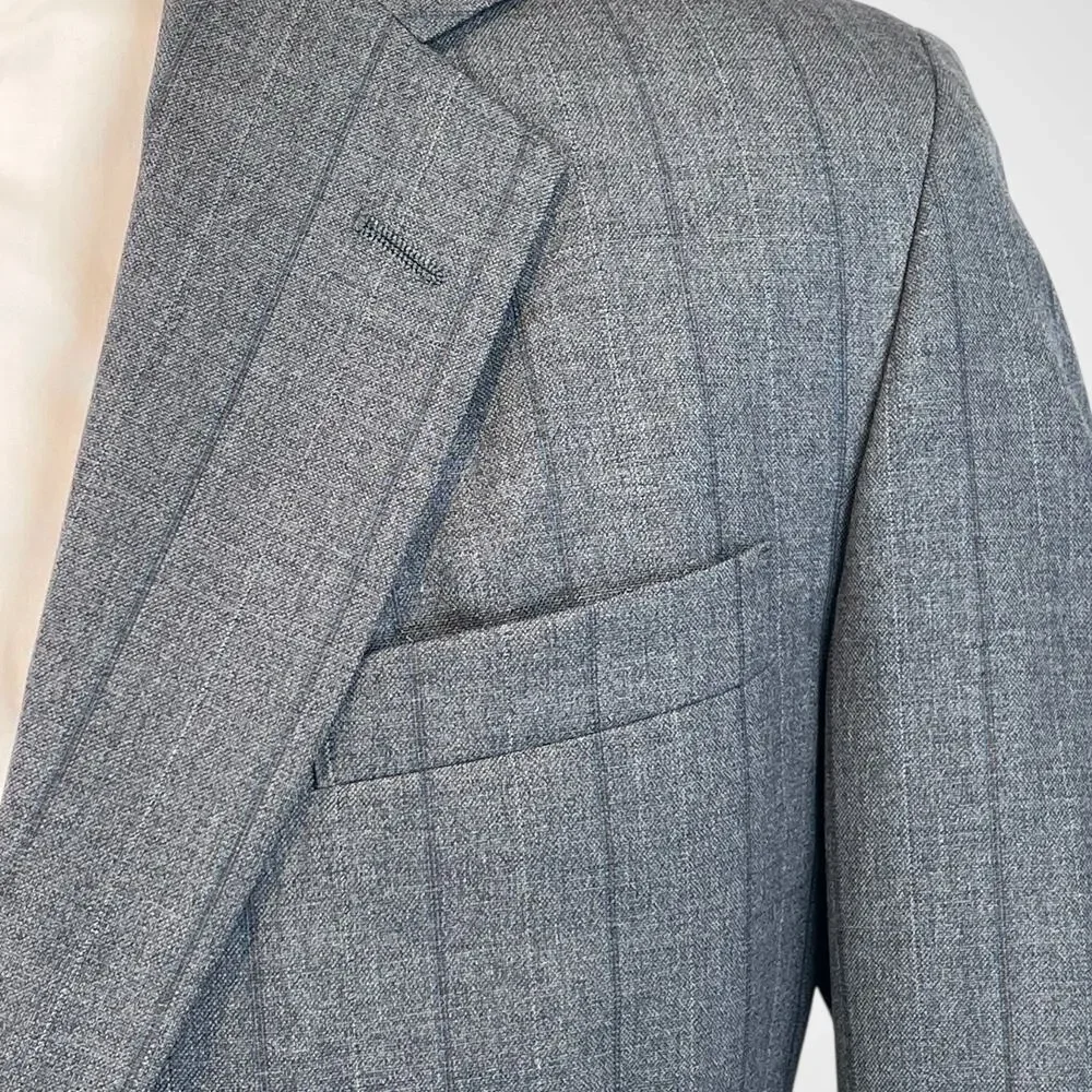 Vtg Christian Dior Monsieur Suit 42L 35x32 Gray Stripe Virgin Wool Designer